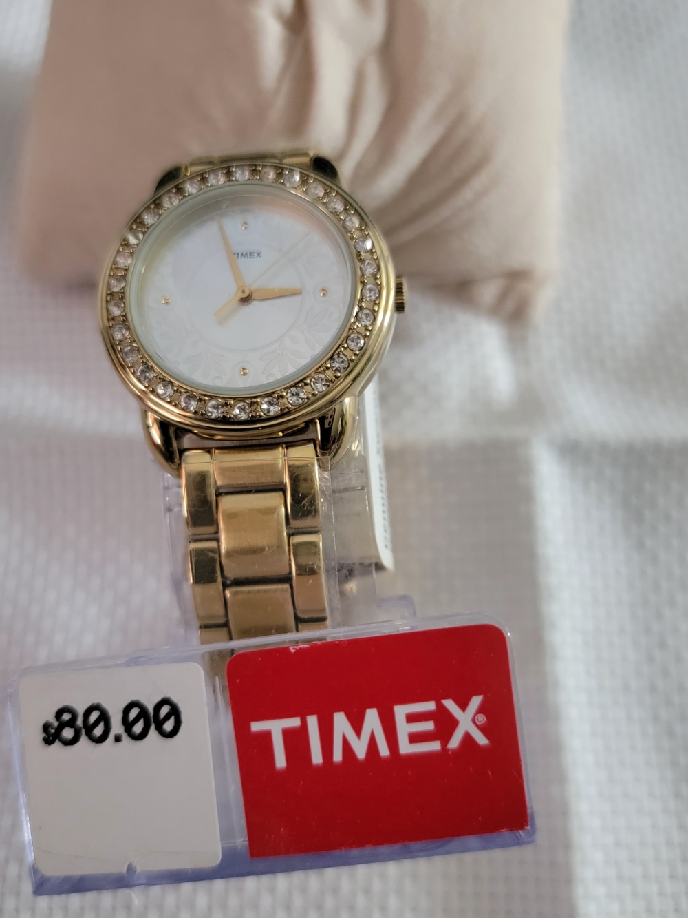 Timex Women's Gold Bracelet Watch with Crystal Bezel and Floral Dial - Picture 6 of 7